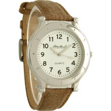 Eddie Bauer Bainbridge Quartz Mens XL 40mm White dial Brown Denim Leather Watch