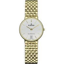 Edox Women's 26016 37J AID2 Les Genevez Gold PVD Silver Dial Date ...