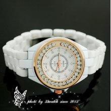 Elegant White Mix Golden & Silver With Ceramic Band Women's Quartz Dress Watch