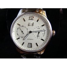 Elegant White Zunda Automatic / Power Reserve Indicator & Date By Beijing Watch