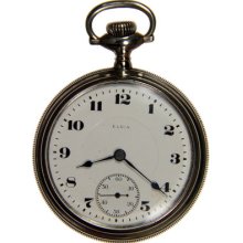 Elgin Open Face Pocket Watch Silver Case 17 Jewels 18 Sz Working