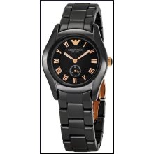 Emporio Armani Women's AR1412 Ceramic Black Dial Rose Gold Watch New In Box - Ceramica
