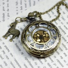 enchase flower golden dial Pocket Watch Locket Necklace with a zebra baby