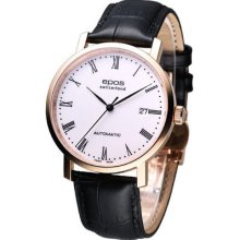 Epos Originale Mechanical Sapphire Dress Watch White Rose Gold 3387 Leather