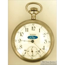 Equity 16S 15J vintage pocket watch, heavy silver-toned smooth polish Equity screw back & bezel case, Ford logo on dial