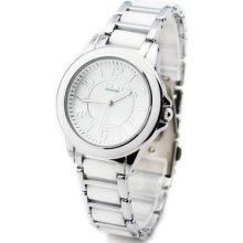 Eyki Women's Fashion Plain Style White Ceramic Band Quartz Watch Wrist Watch 1pc