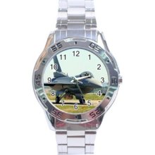 F-16 Fighter Plane Stainless Steel Analogue Watch