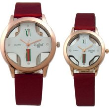 Fashion Beautiful Round Face Lady Size Leather Quartz Wrist Watch Lover