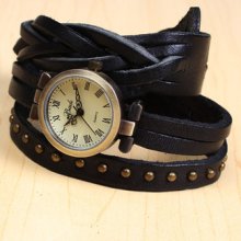 Fashion Black Leather Flexible Bracelet Design Mens Womens Jewellery Watch
