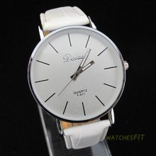 Fashion Gentle Mens Classic Analog White Leather Strap Wrist Quartz Watch