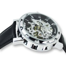 Fashion Hand Wind Mechanical Leather Watch Mens