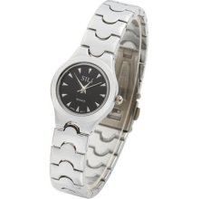 Fashion Lady Gift Modern Round Cut Stainless Steel Black Wrist Quartz Watch