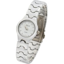 Fashion Lady Gift Modern Round Cut Stainless Steel White Wrist Quartz Watch