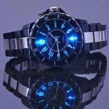 Fashion Led Light Black Band Analog Quartz Mens Sport Waterproof Wrist Watch