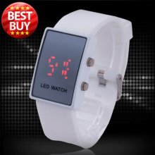 Fashion Mirror Led Light Digital Men Boy Girl Unisex Wrist Watch Rubber Clock W2