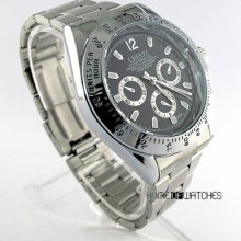 Fashion Outdoors Design Black Round Case Analog S/steel Men's Wrist Quartz Watch