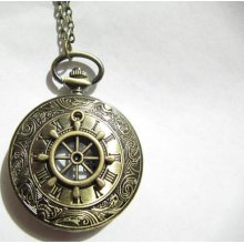 fashion Pocket Watch necklace ,Long Chain Necklace pirate steampunk rudder pocket watch locket necklace