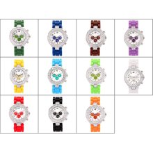 Fashion Silicone Gel Band Bling Crystal Jelly Quartz Wrist Watch Lady