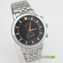 Fashion Simple Black Dial Office Men's Analog S/steel Wrist Quartz Watch