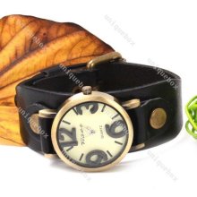 Fashion Weave Around Leather Bracelet Retro Punk Woman Quartz Wrist Watch Gift