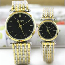 Fashion Women Men Couples Sport Dial Quartz Wrist Watch Silver Gold Tone Band