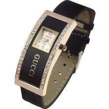 Fashionable Arch Rectangular Dial Leather Band Ladies Watch (Black) - Leather - Black