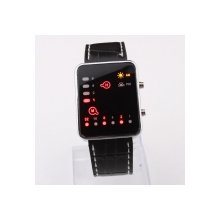 Fashionable Black Leather Band Unique Display Digital LED Wrist Watch Black