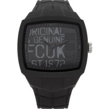 Fcuk Unisex Quartz Watch With Black Dial Analogue Display And Black Silicone Strap Fc1129b