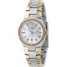 Fossil Am4183 Pearlized Two Tone Crystal Case Mop Dial Women’s Watch 100m