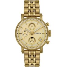 Fossil Es2197 Dress Chronograph Gold Tone Ladies Watch In Original Box