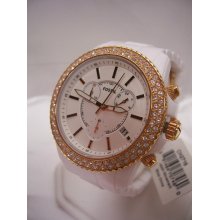 FOSSIL Womens White Resin ROSE GOLD Crystal Chronograph Boyfriend Watch ES2716 - Gold - Resin