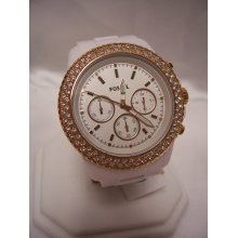 FOSSIL Womens White ROSE GOLD RESIN Crystal Chronograph Boyfriend Watch ES2716 - Gold - Resin