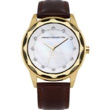French Connection Women's Quartz Watch With Mother Of Pearl Dial Analogue Display And Brown Leather Strap Fc1147tg
