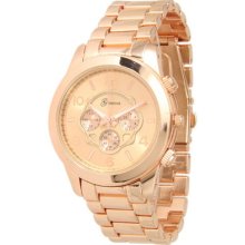 Geneva Boyfriend Style Rose Gold Plated Designer Chronograph Metal Band Watch