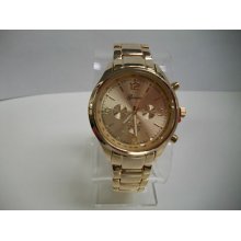 Geneva Chronograph Style Elegant Gold Finish Fashion Watch