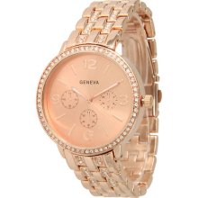 Geneva Crawford Boyfriend Style Fashion Metal Crystal Bling Watch 124 Rose Gold