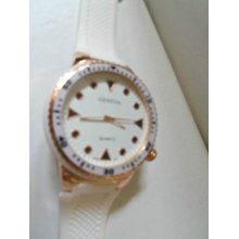 Geneva Men's Oversized Rose Gold/white Watch With White Rubber Band Water Rist