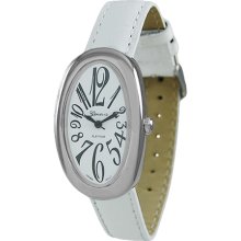 Geneva Platinum Oval White Dial Womens White Leather Style Bling Watch