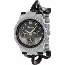 Geneva Platinum Women's 3421.Black.Silver Two-Tone Stainless-Steel Quartz Watch with Black Dial