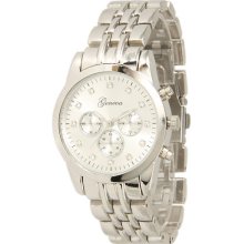 Geneva Silver Designer Style Chronograph Women's Metal Slim Dial Bracelet Watch