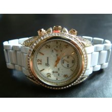 Geneva White Metal-goldtone, Crystal Mk / Chrono Look Quartz Watch