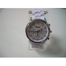 Geneva White/silver Bracelet Fashion Oversized Women's Watch