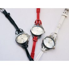 Genuine leather Straps Oval Women's Watch 4 Colors Blue Red Pink Brown - Leather - Black