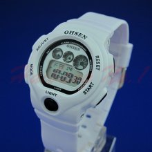 Genuine Ohsen 7 Colors Flashlight Digital Boys Sport Quartz Chrono Watch White