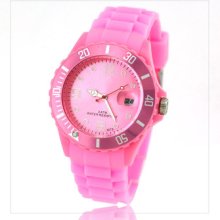 Gilr's Classic Quartz Silicone Jelly Crystal Band Quartz Wrist Watch-pink Band
