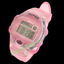 Girls Pink Plastic Sports LCD Digital Alarm Wrist Watch