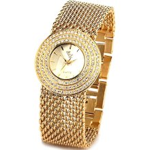 Glamour Time Crystal Bezel And Mesh Chain-Link Bracelet Watch