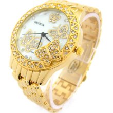 Gold 3d Butterfly Dial Crystal Bezel Designer Style Women's Watch