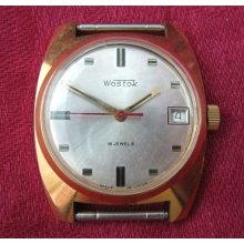 Gold plated RARE WOSTOK Serviced men Soviet wind up wrist watch 17 jewels