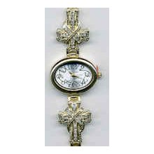 Gold Rhinestone Cross Toggle Band Watch